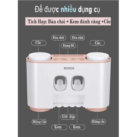 BỘ NHẢ KEM ĐÁNH RĂNG 💎SALE💎 TỰ ĐỘNG ECOCO DỤNG CỤ NHÀ TẮM KỆ TREO BÀN CHẢI ĐÁNH RĂNG CAO CẤP 4 CỐC NAM CHÂM