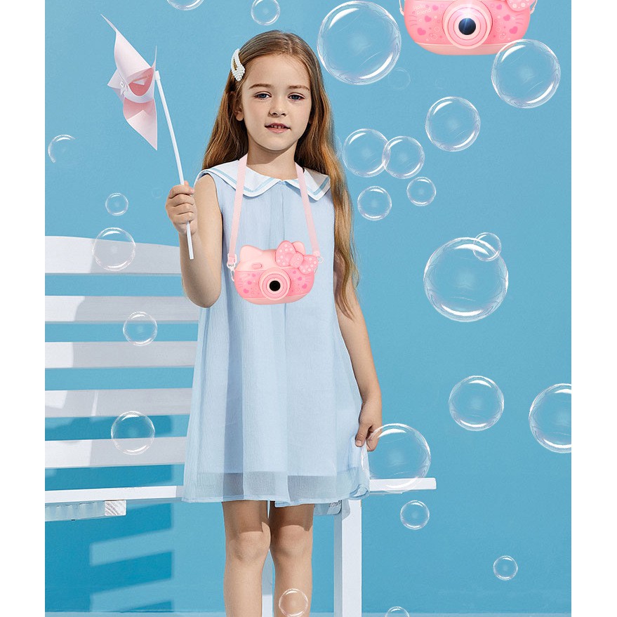 💥 Phun bong bóng camera Hello Kitty 💥 Đồ Chơi Phun bong bóng tự động có nhạc hình mèo Hello Kitty cute.