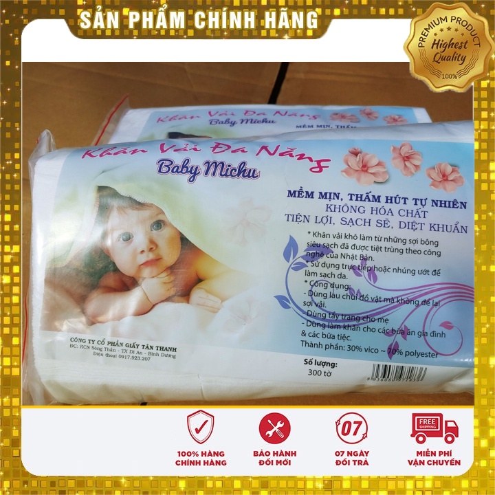 Khăn khô đa năng Baby Michu , khăn giấy khô, khăn cho mẹ và bé 300 tờ Npp Phùng Trúc Mai