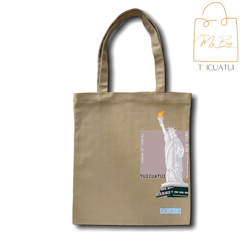 [TOTE BAG LOCAL BRAND] Túi Tote Unisex TUICUATUI Vải Canvas Mẫu In Statue of Liberty Pink