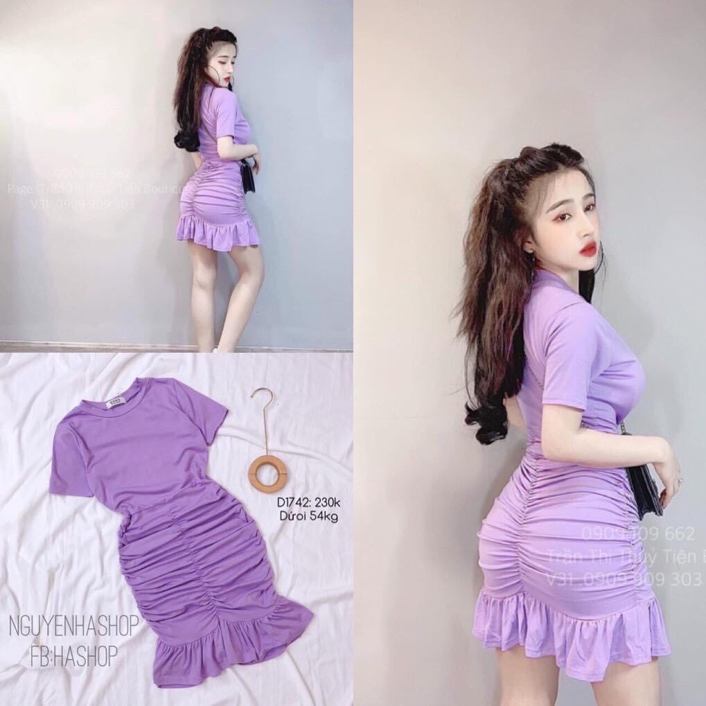 Đầm Thun cotton họa tiết chun bèo xinh xắn chất cotton tàu mịn mát thích hợp mặc đi chơi