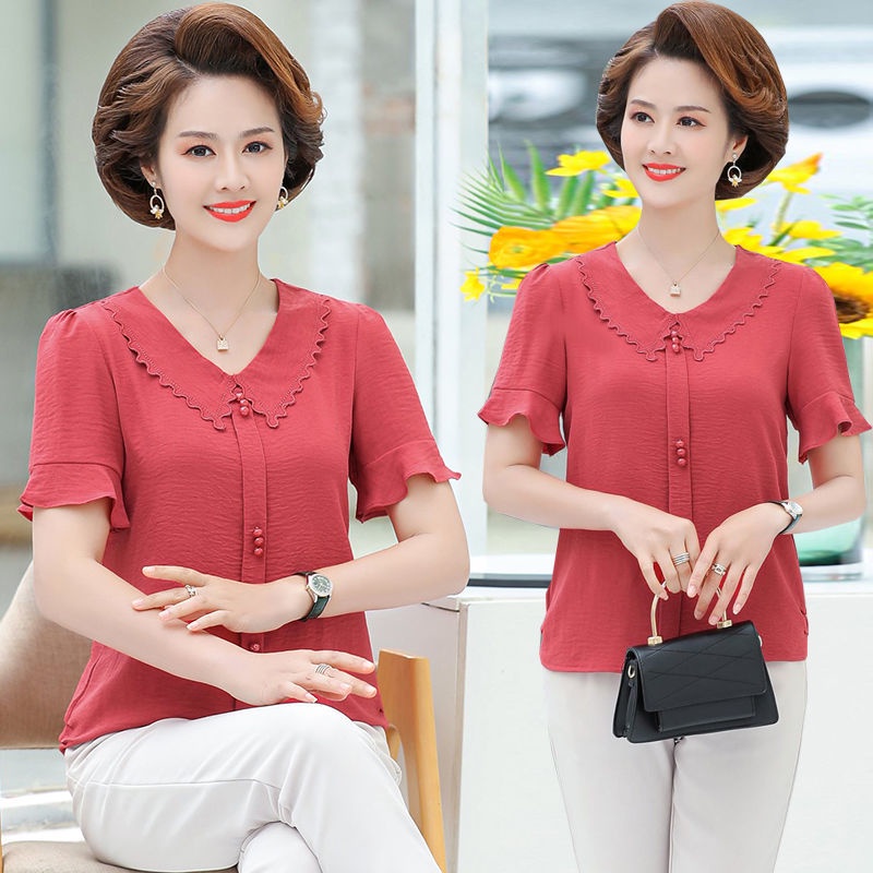 ◄Áo Sơ Mi Chiffon Tay Ngắn Phong Cách Mới Dành Cho Phụ Nữ Trung Niên 4050 Tuổi