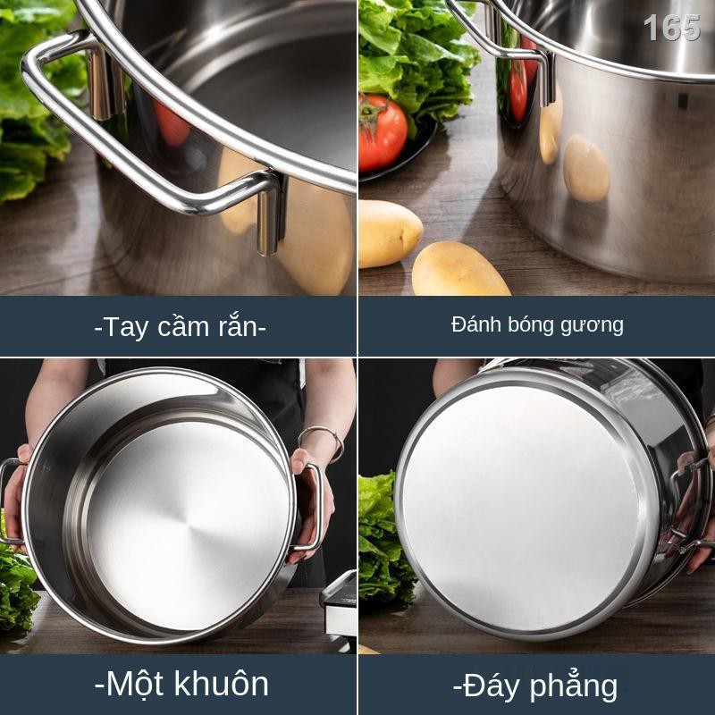 NXô inox 304 siêu dày thương mại, xô ngâm nước muối gia đình, xô đựng gạo, xô đựng dầu, nồi dung tích lớn, đun nước sôi,