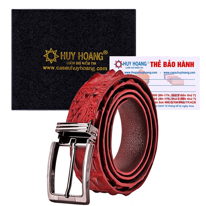 Thắt lưng nam da cá sấu nguyên con đầu kim màu nâu đỏ HF4739
