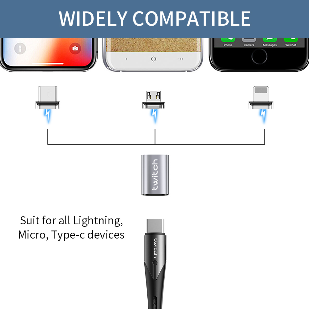 Bộ Chuyển Đổi Đầu Sạc USB Sang Type-C Twitch Từ Tính Màu Xám Cho Điện Thoại Thông Minh Mirco Samsung Xiaomi