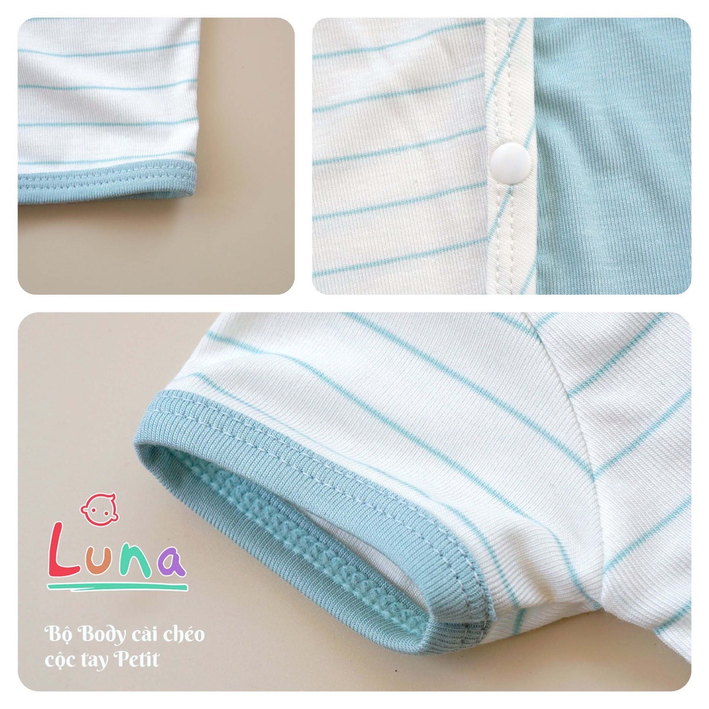 HRNEE CHÍNH HÃNG Bộ Body Suit Cộc Tay Cài Chéo Petit Cho Bé Sơ Sinh 0-9 tháng