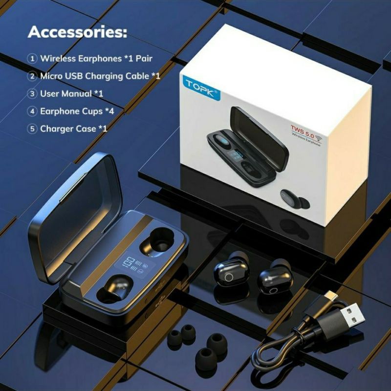 Tai nghe bluetooth không dây TOPK T10 TWS tích hợp micro âm thanh sống động chất lượng cao