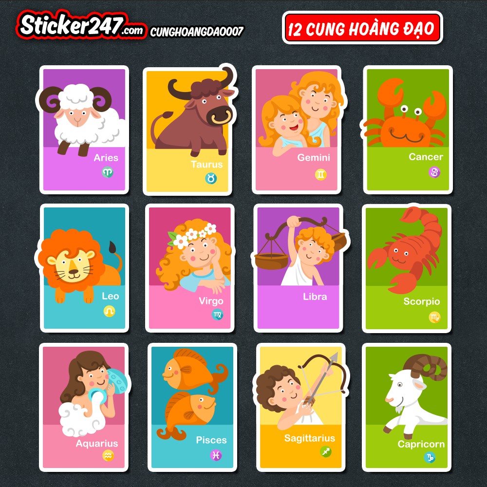 💖 Freeship [Set 12 Sticker] Hình dán chống nước 12 cung hoàng đạo - CUNGHOANGDAO007 - Sticker 247