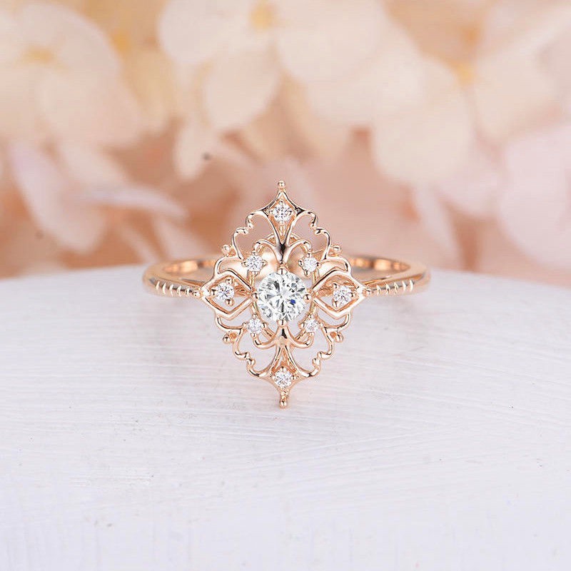 European And American-Style 18 K Gold-Plated Diamond-Set Flower Wedding Ring Women's 925 Silver-Plated Jewelry