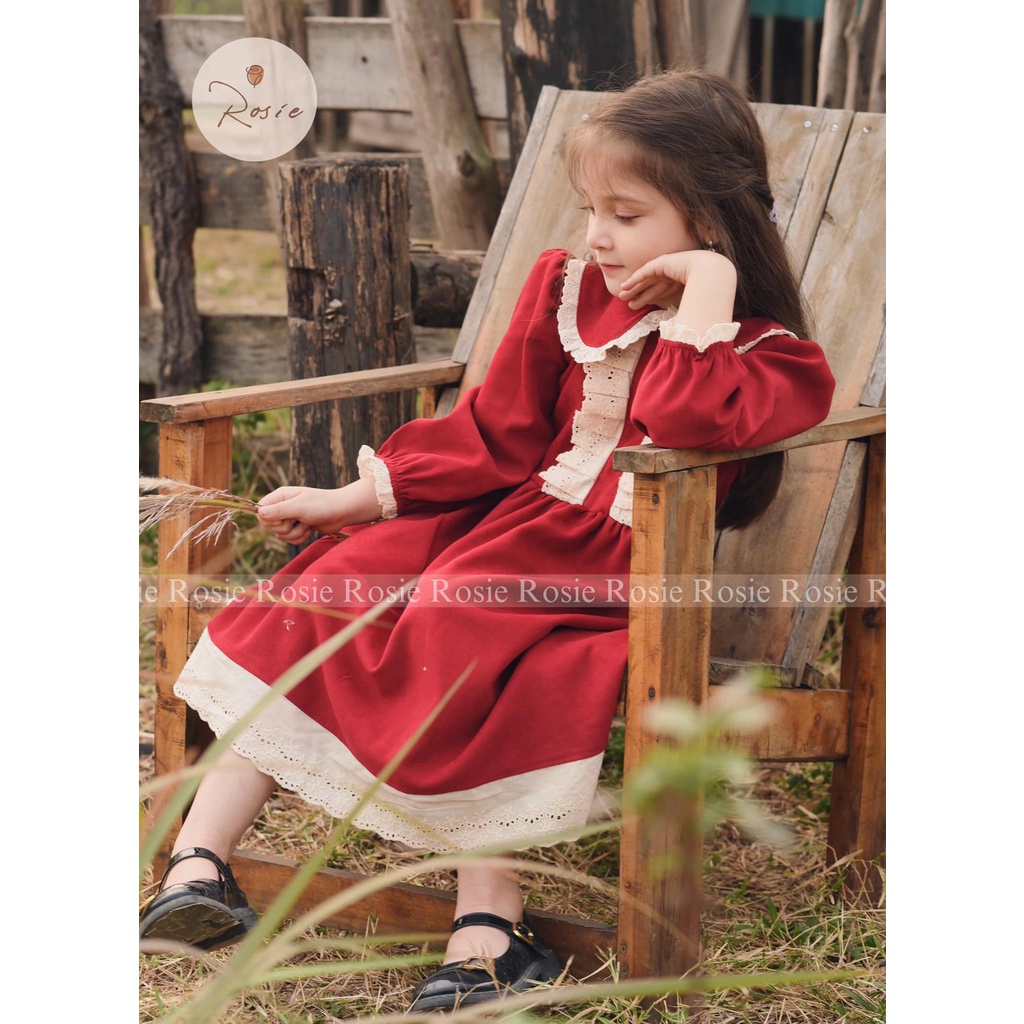 Váy bé gái nhung đỏ và xanh diện tết ROLIA chất nhung dày chân ren cho bé gái V68 V86