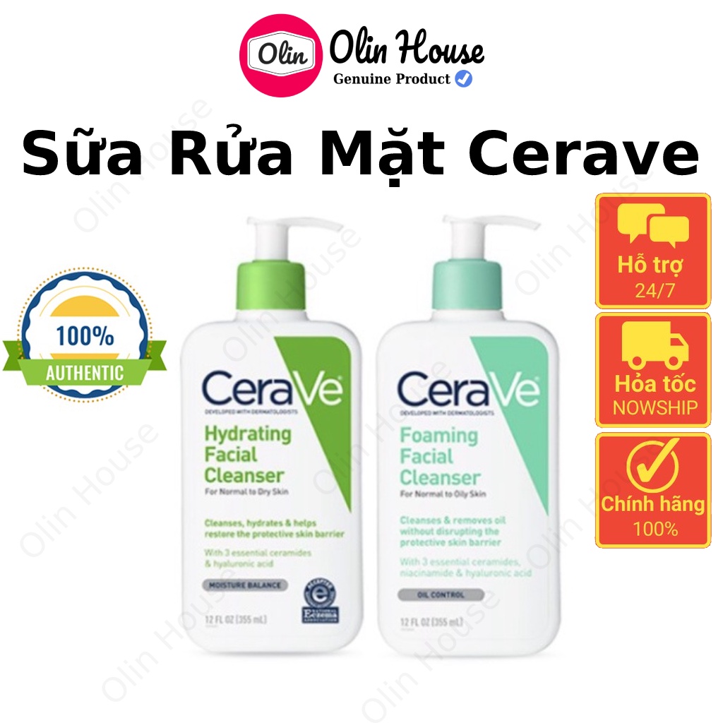Sữa rửa mặt Cerave dịu nhẹ 236ml dùng cho da dầu mụn, da khô - Olin House