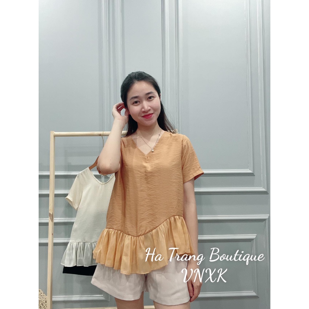 Sét áo bèo quần đen, Ao voan tơ, quần sooc đen