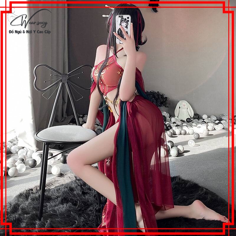 Set Yếm Thêu Cổ Trang Kèm Áo Choàng Cổ Trang Quyến Rũ 9748 [CWEAR.SEXY_ĐỒ NGỦ &amp; NỘI Y CAO CẤP]