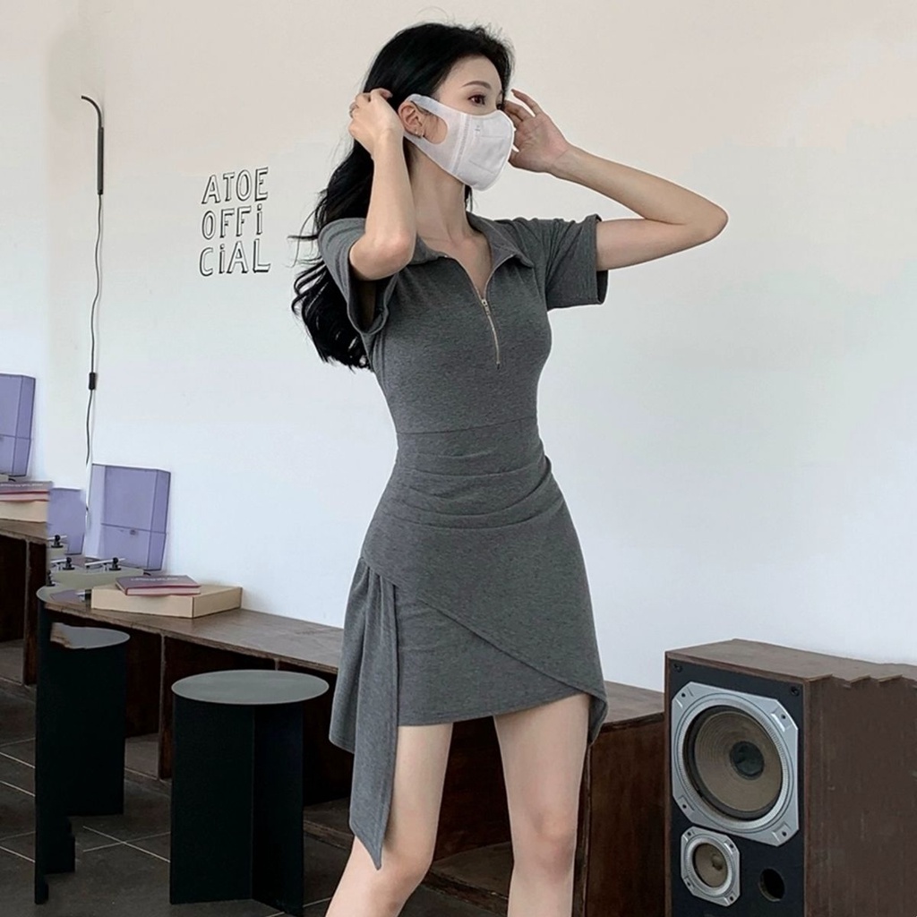 Đầm Ngắn Dáng Chữ a Cổ polo Thiết Kế Không Đồng Đều Mới Thời Trang Cho Nữ NZ-LYQ-20