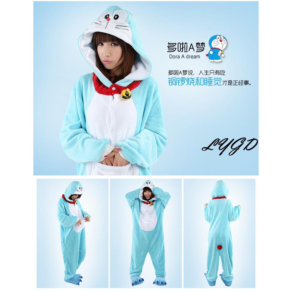 Hoạt Hình Bộ Đồ Ngủ Vải Flannel Hình Doraemon Đáng Yêu Cho Nam Nữ