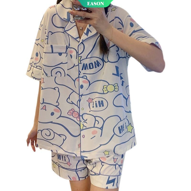 Bộ Đồ Ngủ Pajama Mùa Hè In Họa Tiết Hoạt Hình Cinnamoroll Phong Cách Hàn Quốc Dễ Thương Cho Nữ