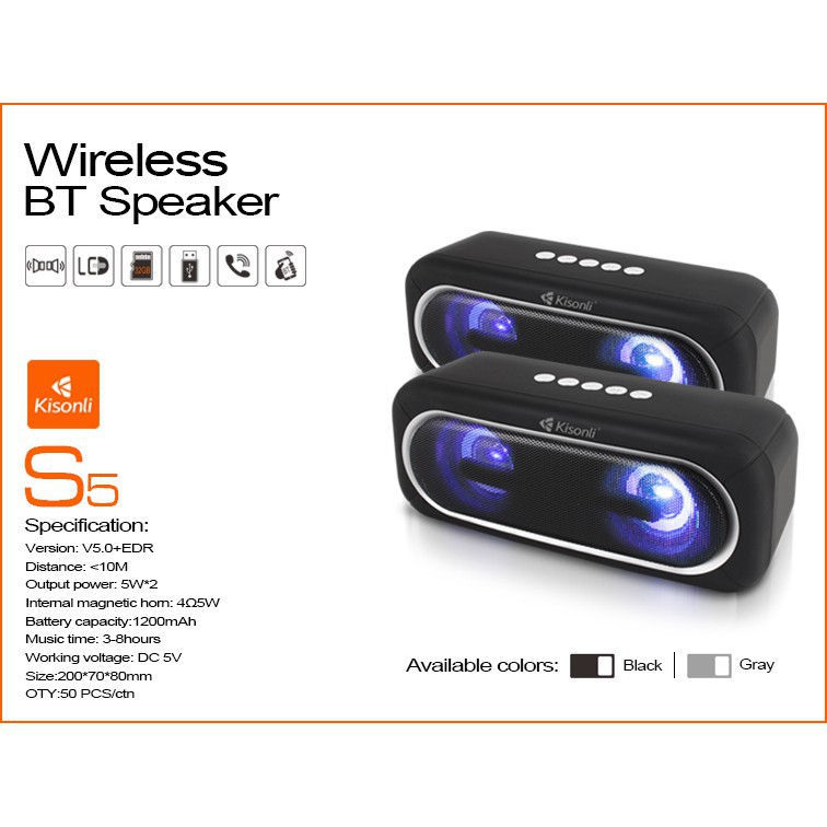 Loa Kisonli Bluetooth S5 - Loa Tích hợp Bluetooth-FM-USB-Thẻ nhớ...