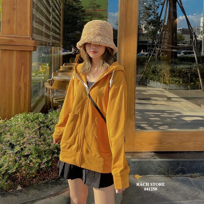 ÁO KHOÁC NỈ QC-1369-trơn-túivuông / NÓN-18040-bôngxù-be