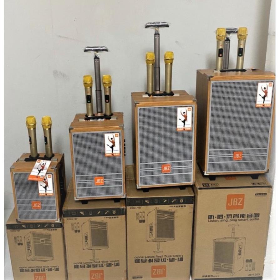 Loa kéo karaoke di động JBZ 0603 bas 1.6 tấc   kèm 2 micro nhôm UHF không dây
