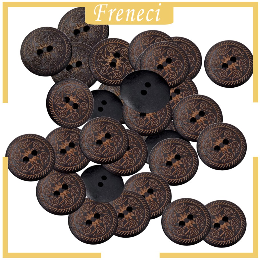 Set 50 Nút Gỗ Tròn 2 Lỗ 18mm In Họa Tiết Hoa Trang Trí Quần Áo