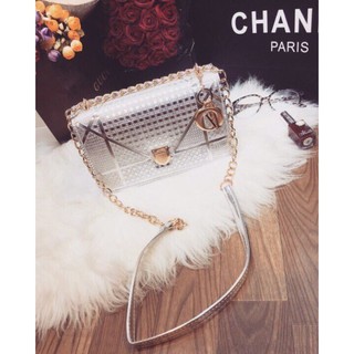 Túi Xách Nữ Gân sang chảnh (Đen - Bạc)