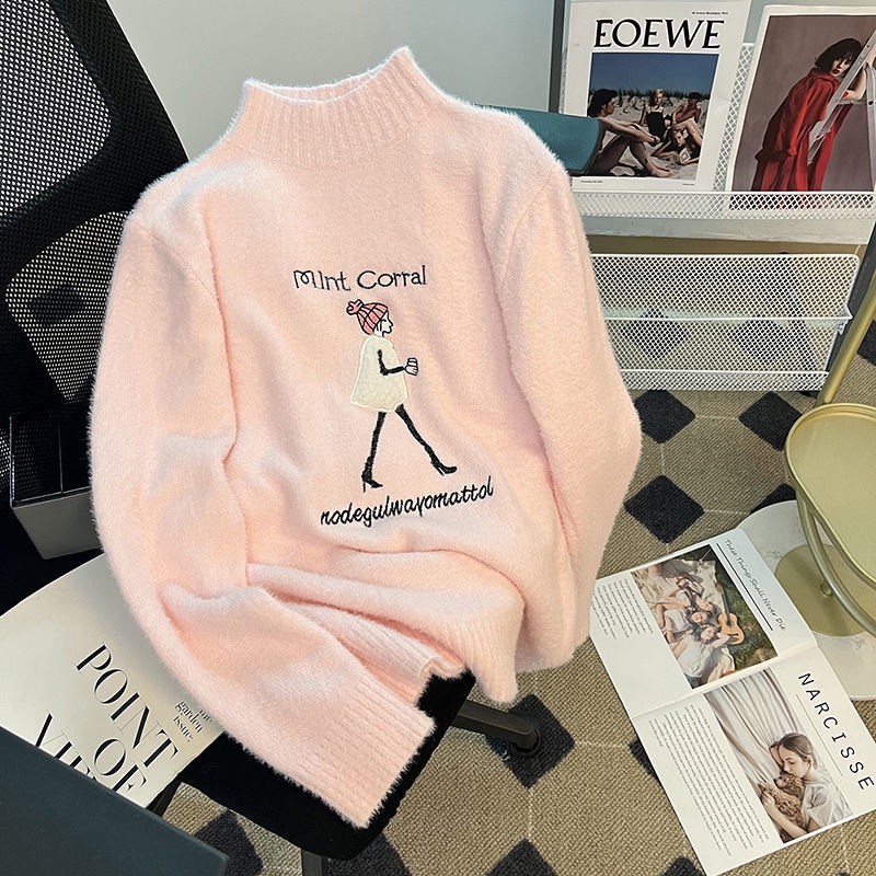 Áo sweater Dệt Kim Cổ Lọ Thời Trang Thu Đông Dễ Thương Cho Nữ