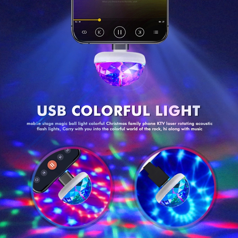 Quả cầu đèn LED disco mini USB RGB màu sắc pha lê huyền ảo cho bữa tiệc/DJ/sân khấu