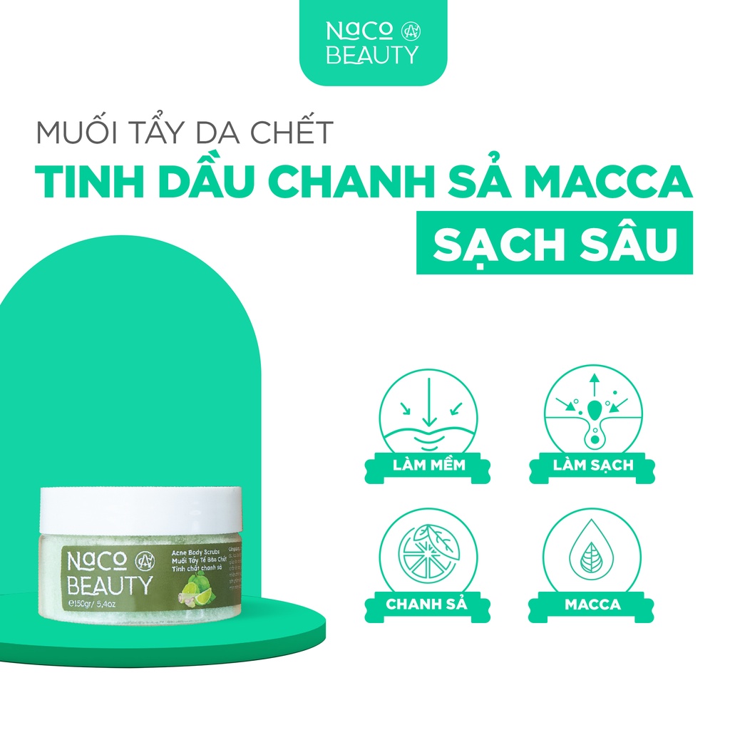 Muối Tắm Tẩy Tế Bào Chết Da Chết Body NACOBEAUTY Trắng Sáng Sạch Mịn Mềm Da Dưỡng Ẩm Hương Hoa Trà 150G