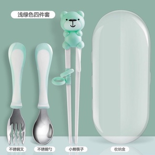 Bộ thìa- nĩa - đũa cho bé tập ăn dặm hình gấu - set thìa nĩa đũa hình gấu cho bé