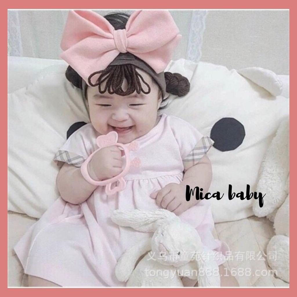 Băng đô, turban tóc giả nơ hồng lớn đáng yêu cho bé Mica baby BD50