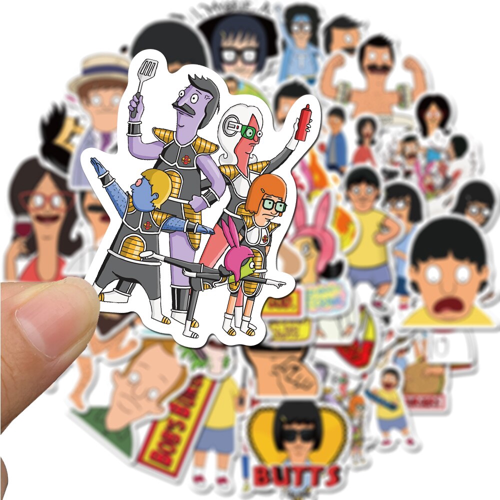 Set 50 miếng sticker chương trình hoạt hình Bob's Burgers dán trang trí vali/laptop/ván trượt/đàn guitar