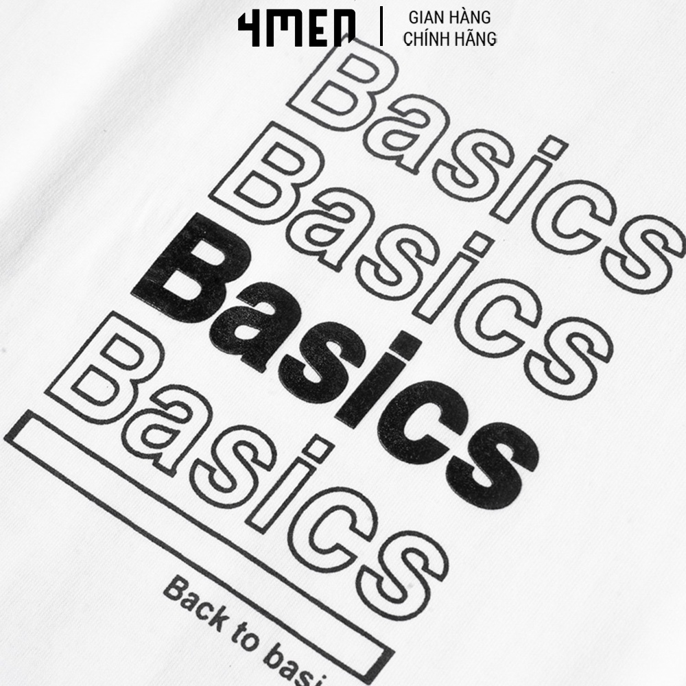 Áo Thun Nam 4MEN AT070 cổ tròn, tay ngắn, form Regular in chữ Back To Basics trẻ trung, năng động, thoáng mát có độ co g
