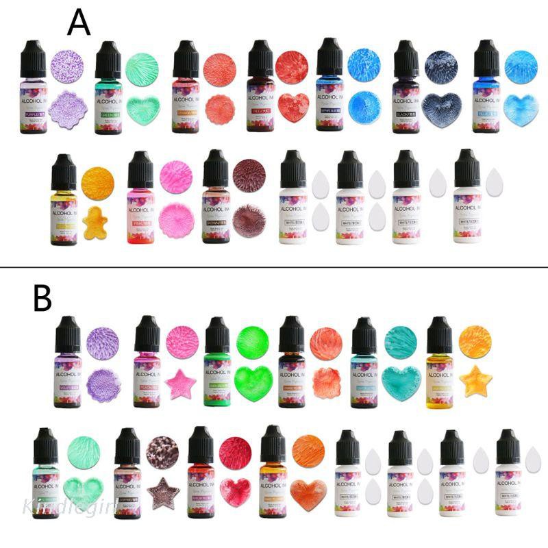 KING 14 Colors 10ML Art Ink Alcohol Resin Pigment Kit Liquid Resin Colorant Dye Ink Diffusion UV Epoxy Resin Jewelry Making