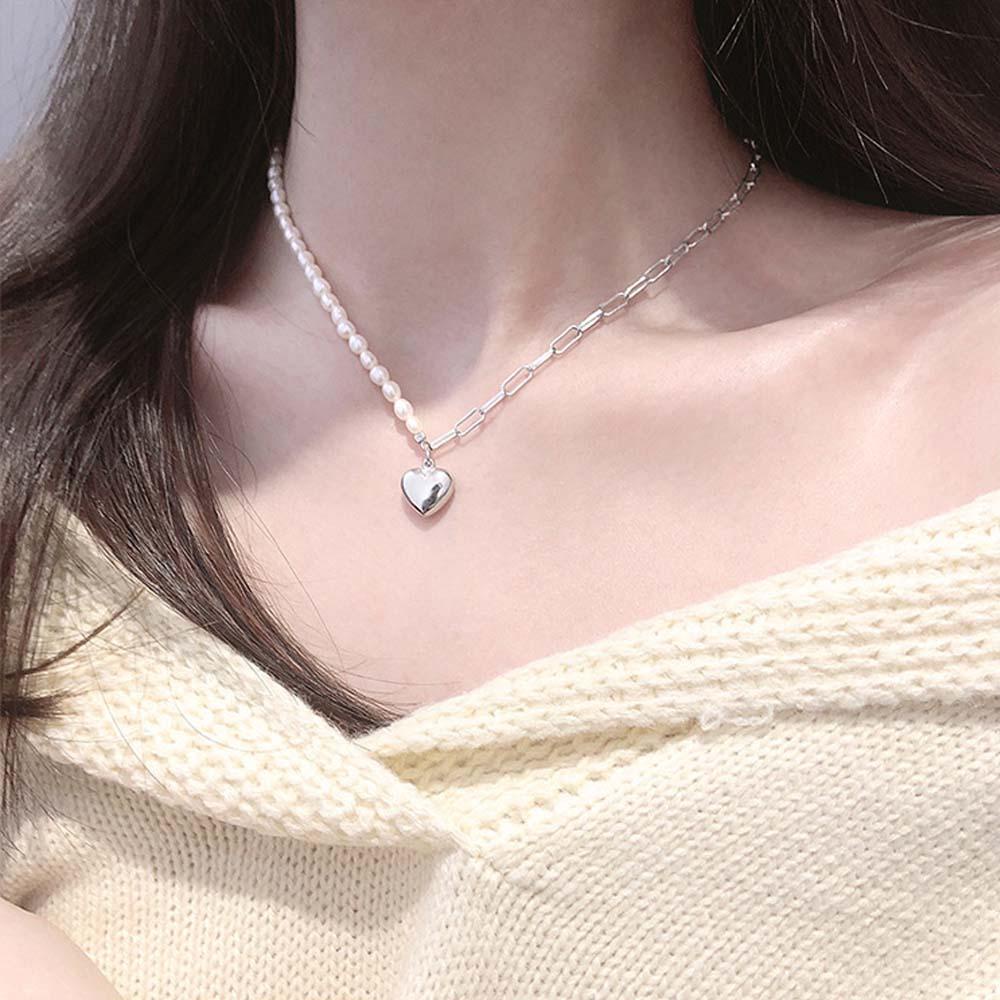 ANEMONE Vòng cổ Mặt Trái Tim Đính Ngọc Trai Nhân Tạo Thời Trang