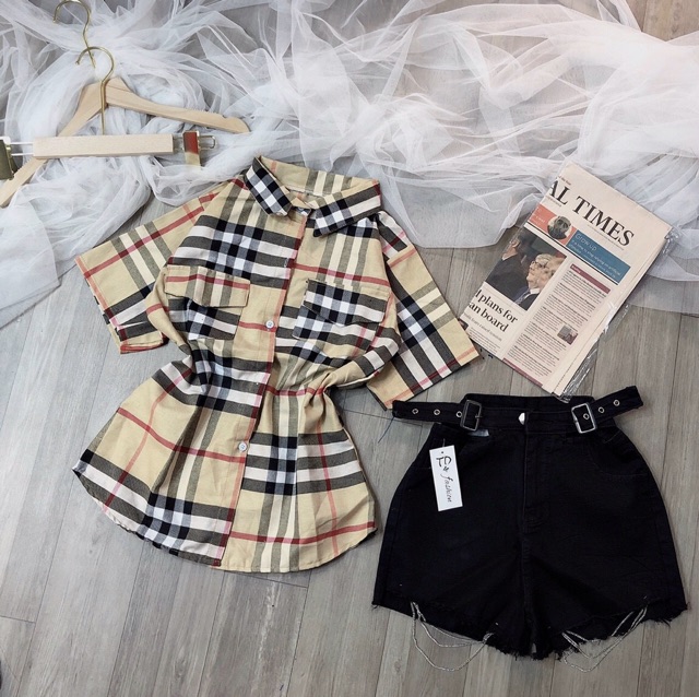 Áo sơmi nữ kẻ sọc 2 túi nhỏ | BigBuy360 - bigbuy360.vn