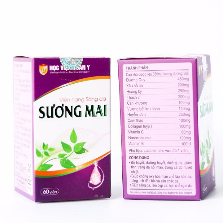 Sương Mai Học Viện Quân Y - Viên uống giúp sáng da, da hết nhăn, hỗ trợ trị nám tàng nhang, phòng lão hóa da (Lọ 60 viên