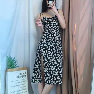 Đầm hai dây hoa cúc xẻ tà có bigsize
