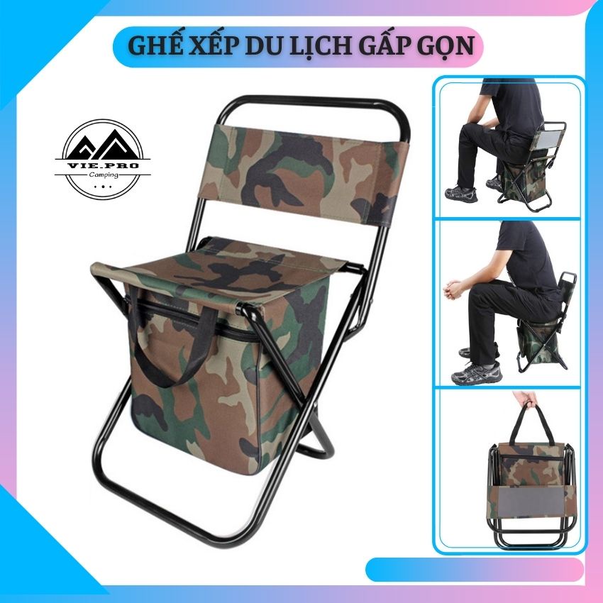 Ghế Xếp Du Lịch Gấp Gọn Đi Dã ngoại Cắm Trại Ngồi Câu Cá Khung Thép Chịu Lực 260 Kg VIE.PRO-G8