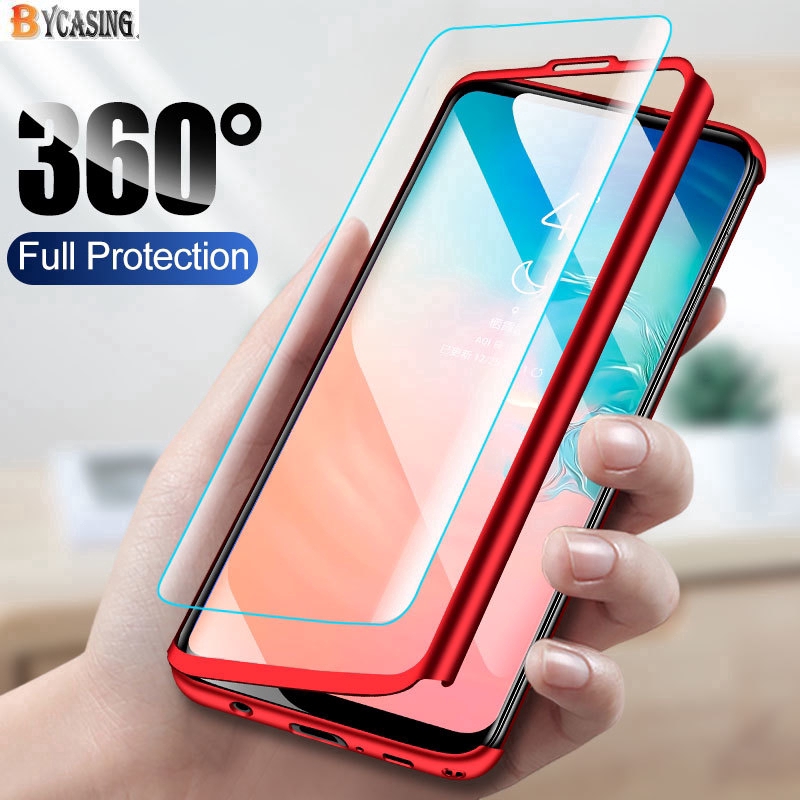 Ốp điện thoại PC cứng kèm kính cường lực bảo vệ toàn diện 360 cho Samsung Galaxy S8 S9 Plus S10E S10 Plus BY