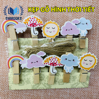 KẸP GỖ HÌNH THỜI TIẾT - 10 KẸP + DÂY TREO  - SIBBOOKS - SẢN PHẨM CHÍNH HÃNG