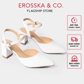 Giày cao gót Erosska thời trang mũi nhọn phối dây hở gót cao 5cm màu trắng _ EK001