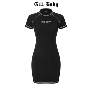 GILLBABY | Đầm body basic tay ngắn chất thun gân logo thêu năng động (ATYPICAL DRESS)