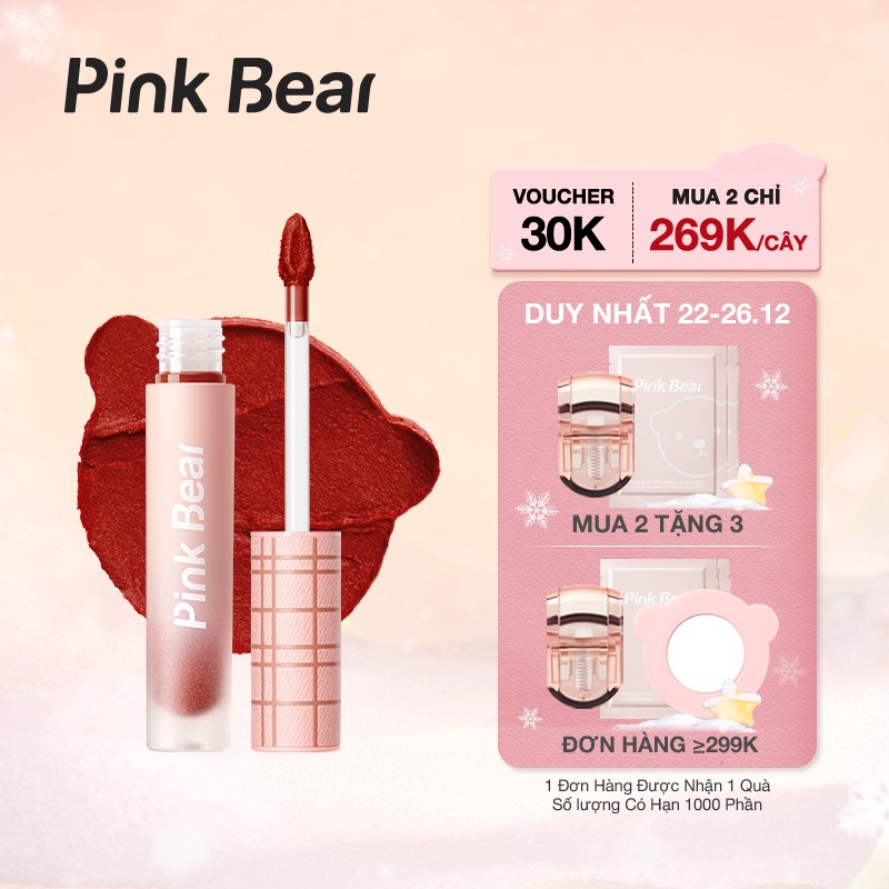 Son Kem Lì Pink Bear (Phiên bản Pink Cowboy) Siêu Mịn Lâu Trôi Không Khô Môi 6 Màu Trendy 2.5g
