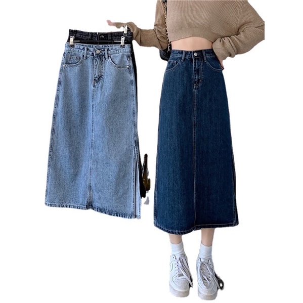 Chân váy Jeans dài Xẻ Ngang Đơn Giản  phong cách - Hàng loại  1 mã VD02