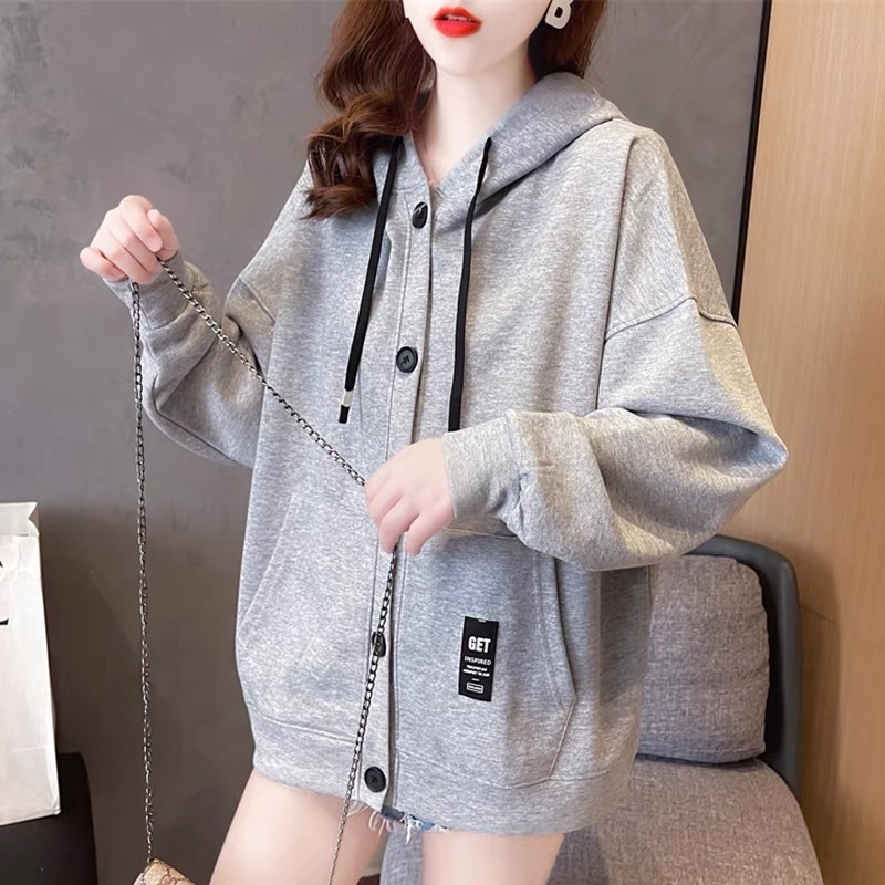 Áo khoác thun cotton [CÓ ẢNH THẬT], áo khoác form rộng nút gài xinh xắn 63