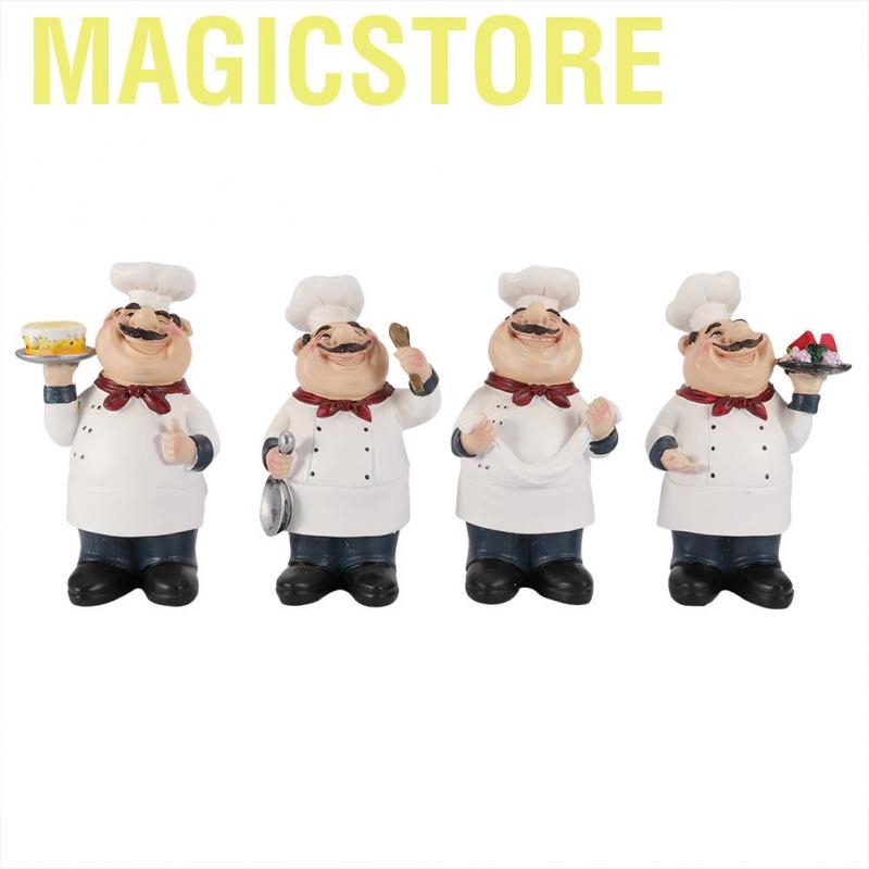 Magicstore 4 Pieces of Resin Chef Figures Ornament Statue Model Crafts Decor Bar Cafeteria Room Decoration Gift