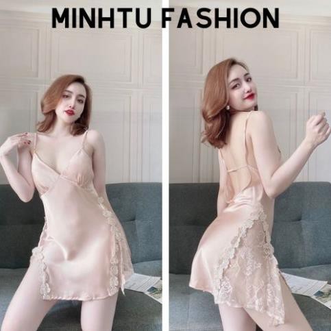 Váy Ngủ Sexy, Đầm Ngủ 2 Dây Kèm Quần ( Có Mút Ngực ) Chất Lụa Satin Phối Ren Hông Sexy Quyến Rủ, Gợi Cảm | BigBuy360 - bigbuy360.vn