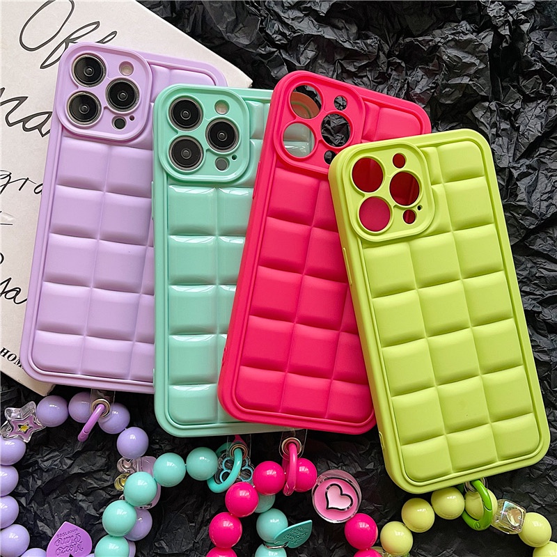 Ốp Điện Thoại IMD Hình Vuông Họa Tiết Kẻ Ô 3D Màu Xanh Bạc Hà / Xanh Lá / Đỏ Cho iphone 13 pro max 12 pro max 11 pro max XS max XR X XS