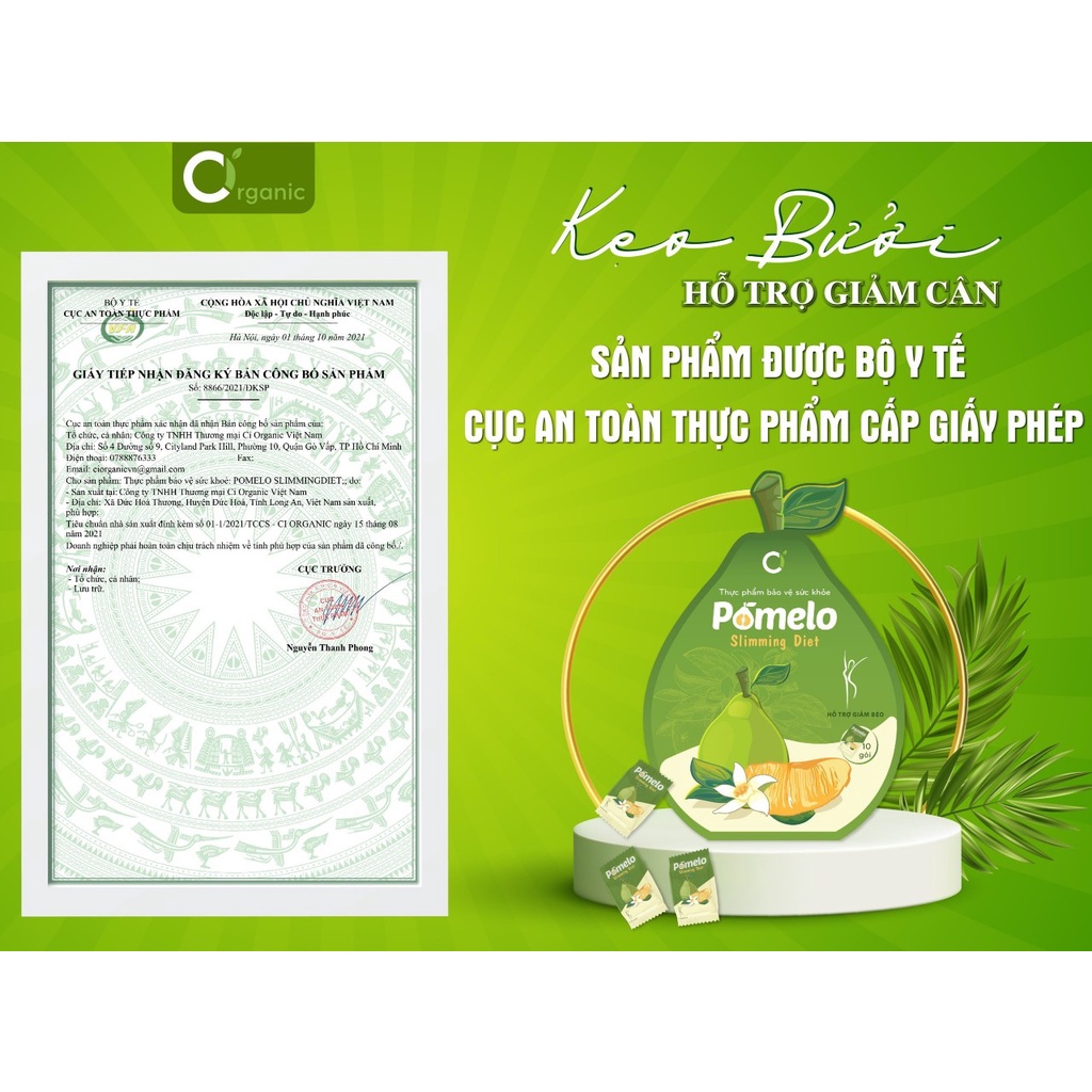 Kẹo Bưởi Giảm Cân POMELO SLIMMING DIET Tan Mỡ Đẹp Da Gói 10 Viên,Giữ Dáng, Thon Gọn Cơ Thể (Tặng Kèm DETOX Thải Mỡ)