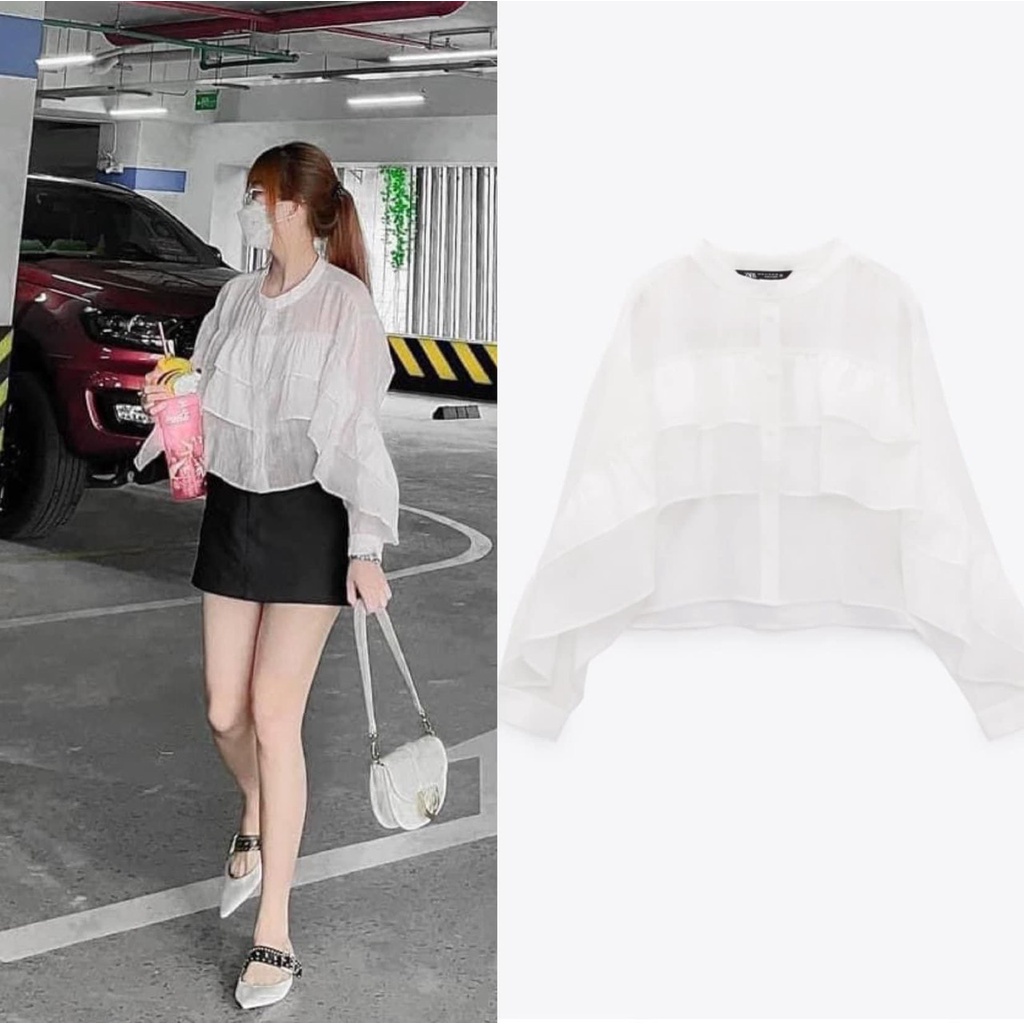 B440- SƠ MI VOAN TRẮNG DÀI TAY KÈM MÓC